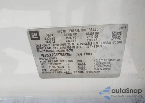 2015 GMC Sierra 2500Hd z USA, uszkodzony, nr VIN 1GT22XEG5FZ558299